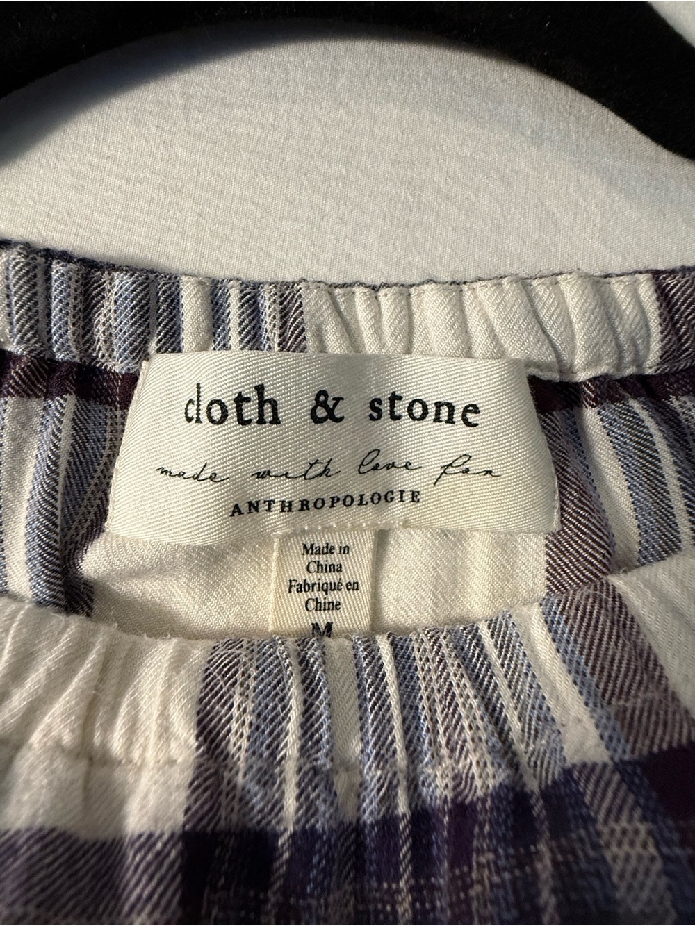 Cloth & Stone for Anthropologie Plaid Rayon Blouse Size M Blue/White Long Sleeve - Picture 4 of 8